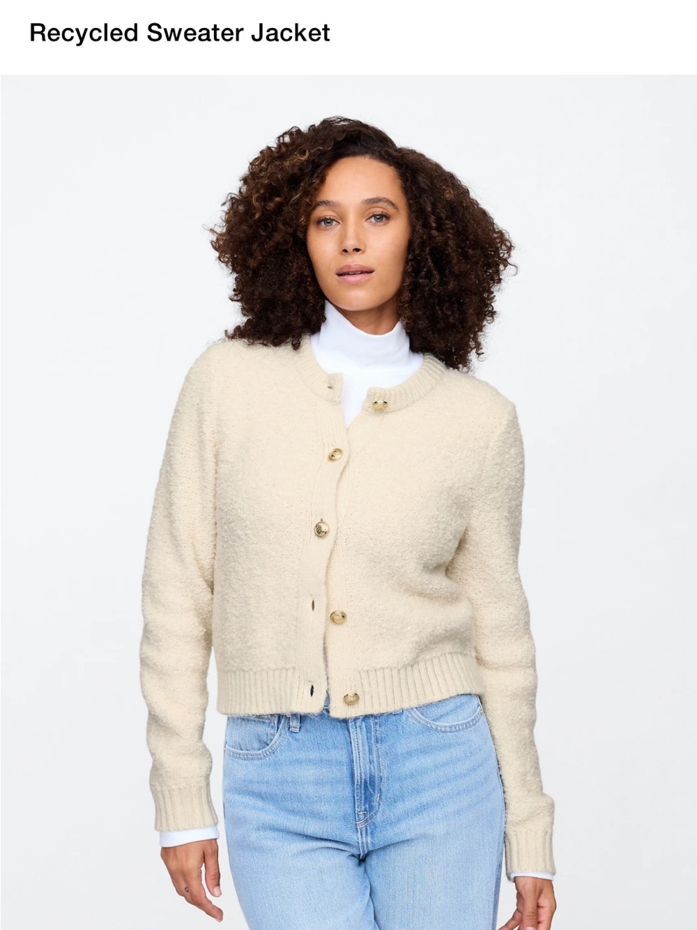 Recycled Sweater Jacket (Cream Textured Button-Up Sweater Cardigan)